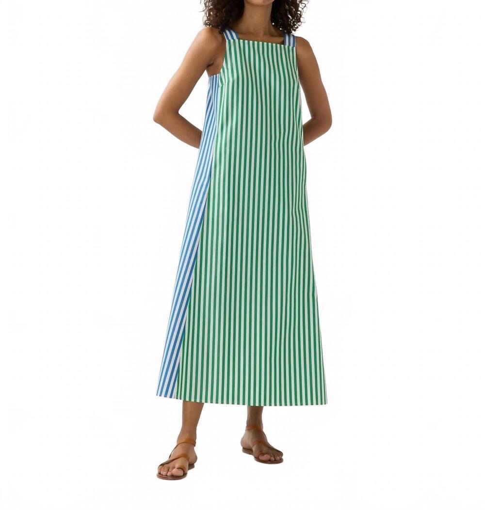 NEW ANN MASHBURN women's lise maxi dress in green/blue/white mixed awning stripe